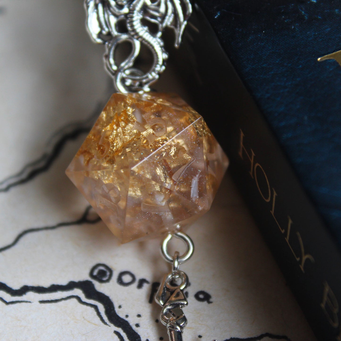 Golden Magic Sword Bookmark with Dice