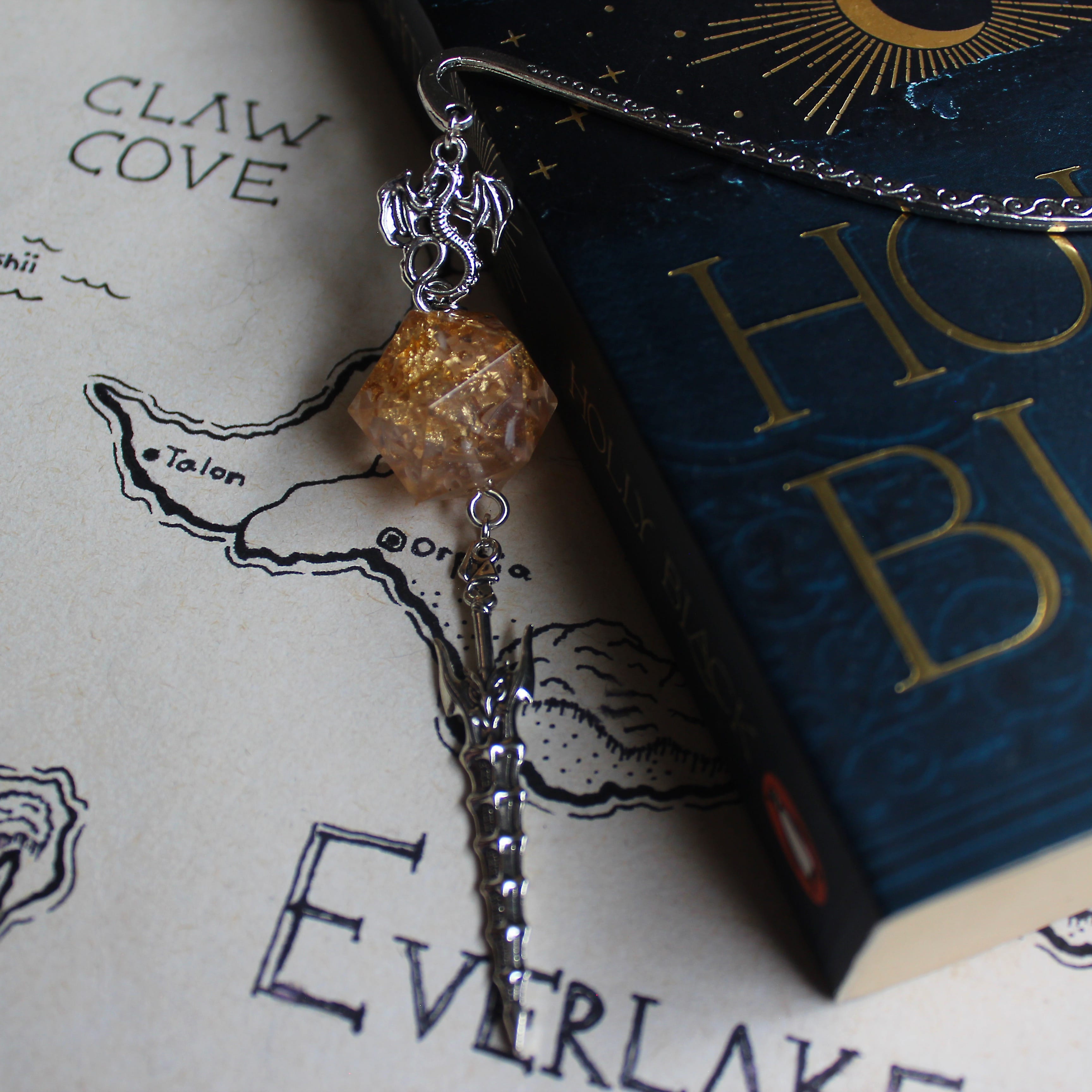 Golden Magic Sword Bookmark with Dice