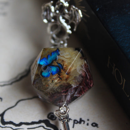 Blue Butterfly Garden Sword Bookmark with Dice