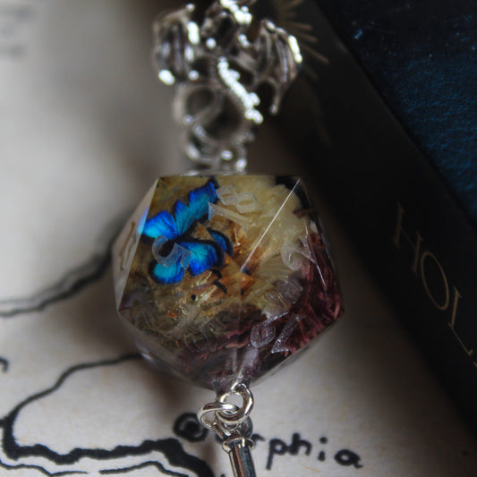 Blue Butterfly Garden Sword Bookmark with Dice