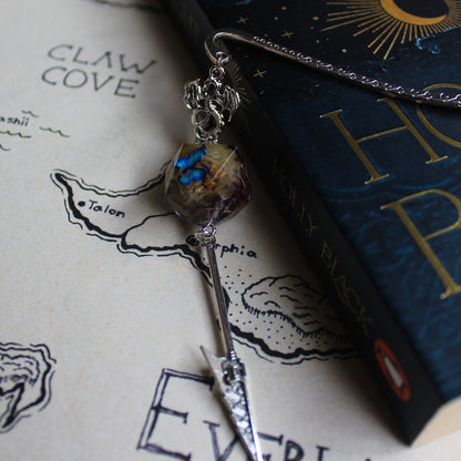 Blue Butterfly Garden Sword Bookmark with Dice