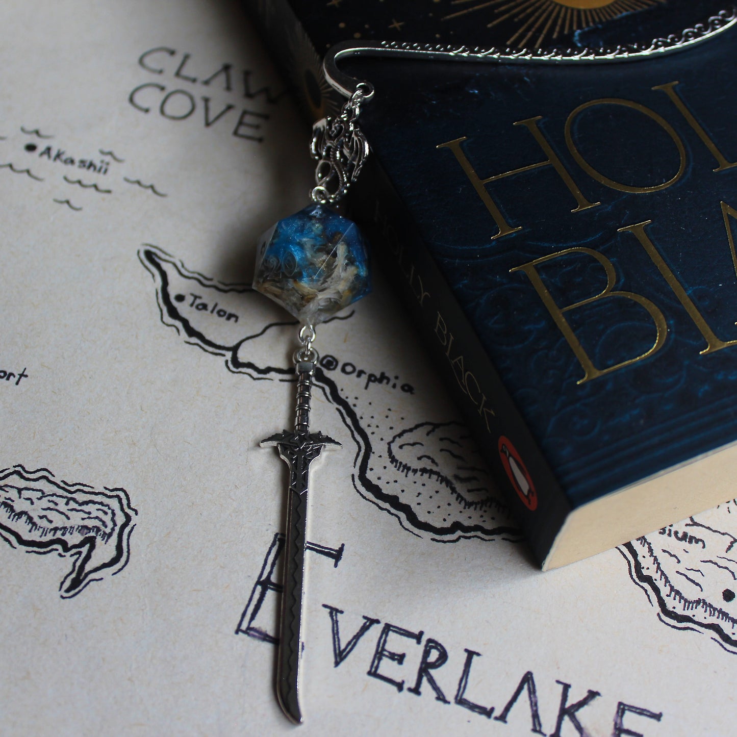 Warlock's Sword Bookmark with Dice