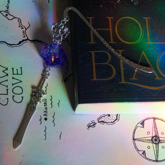 Rainbow Purple Metal Bookmark with Dice