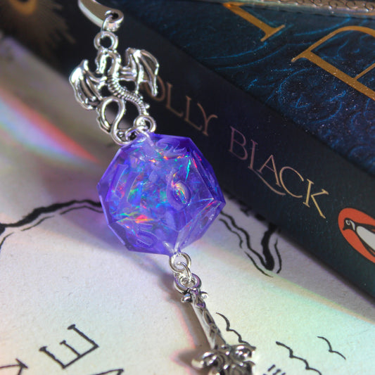 Rainbow Purple Metal Bookmark with Dice