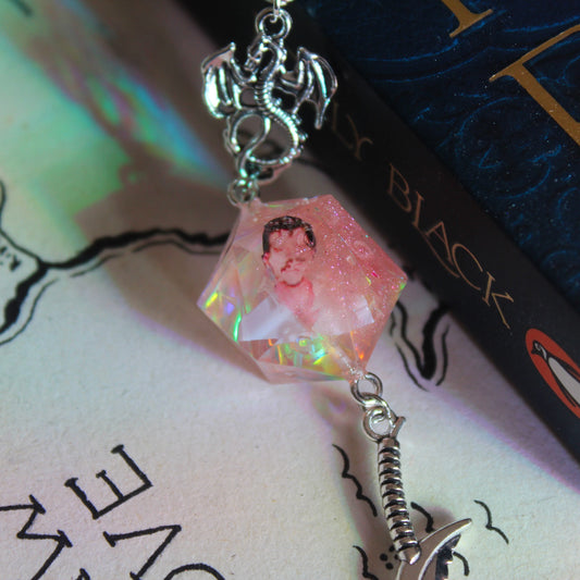 Grapefruit Pink Pedro Pascal Metal Bookmark with Dice