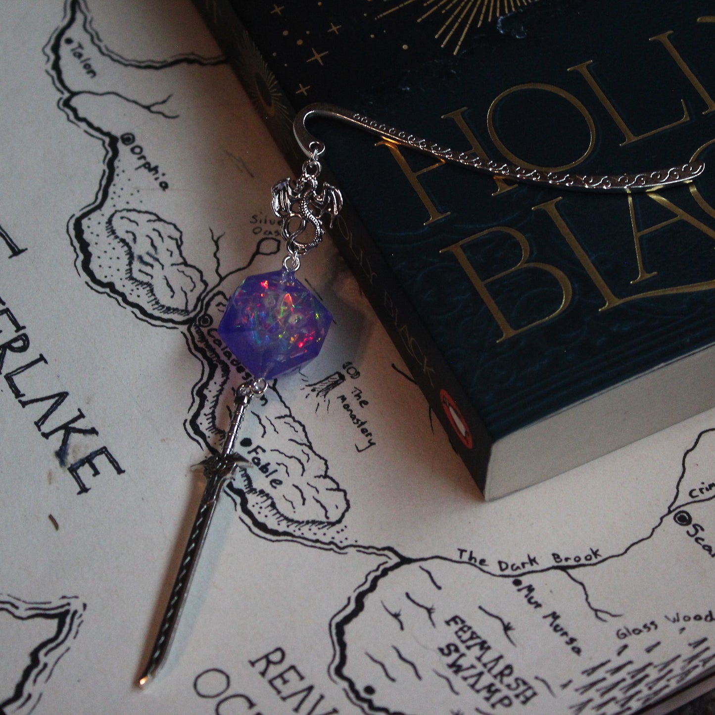 Purple Fireworks Metal Bookmark with Dice