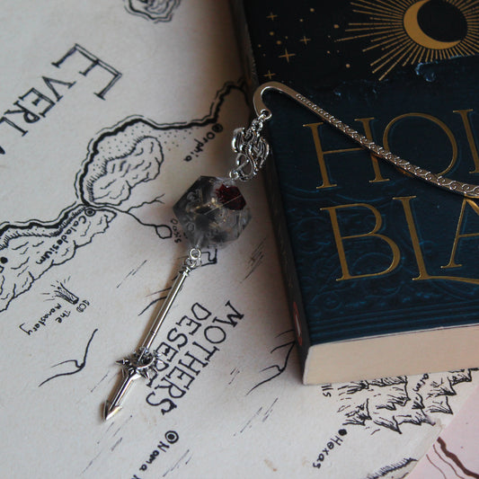 Blackened Rose Heart Metal Bookmark with Dice