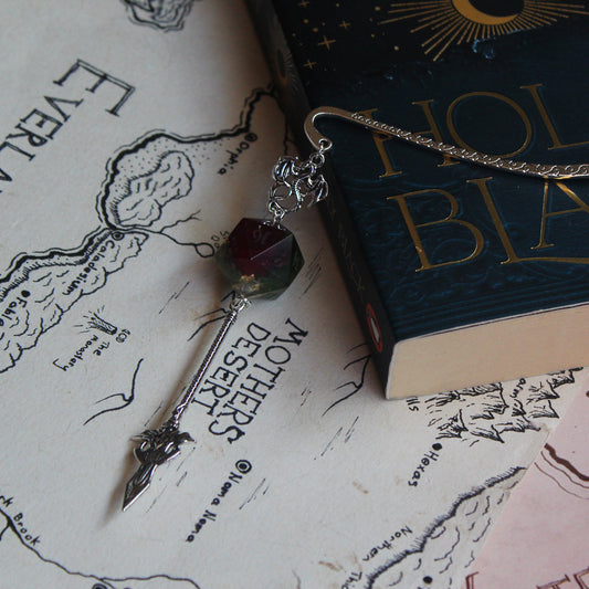 Rose & Moss Metal Bookmark with Dice