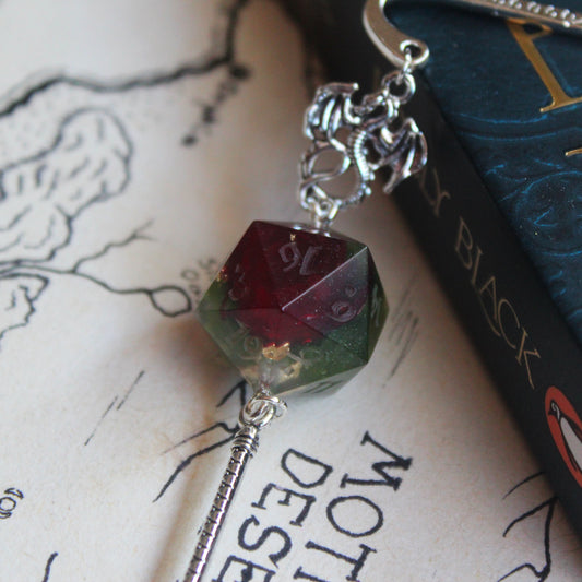 Rose & Moss Metal Bookmark with Dice
