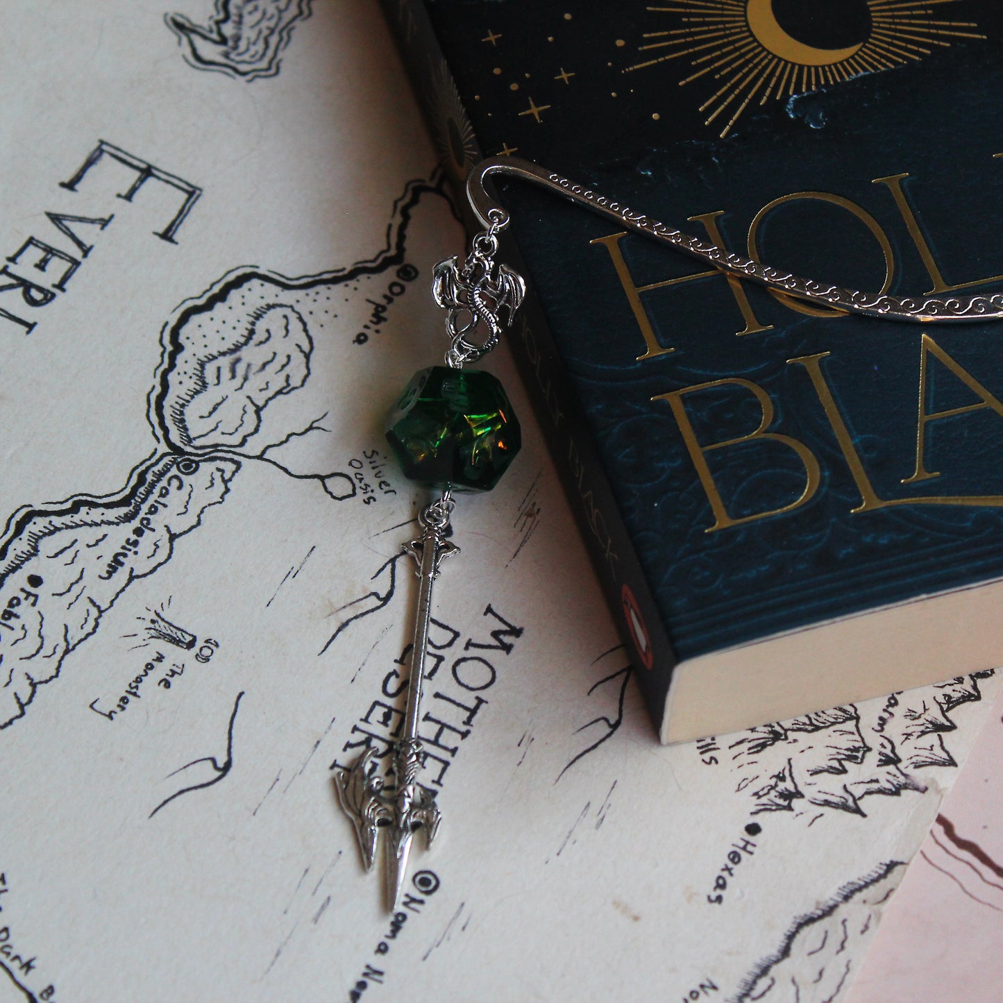 Emerald-Green Angel Metal Bookmark with Dice