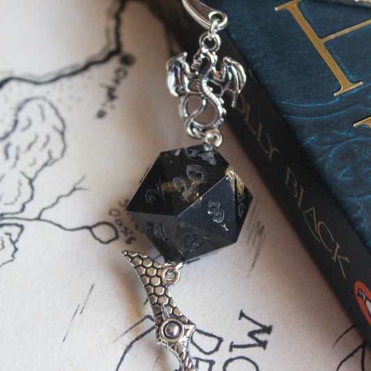 Midnight Serpent Metal Bookmark with Dice