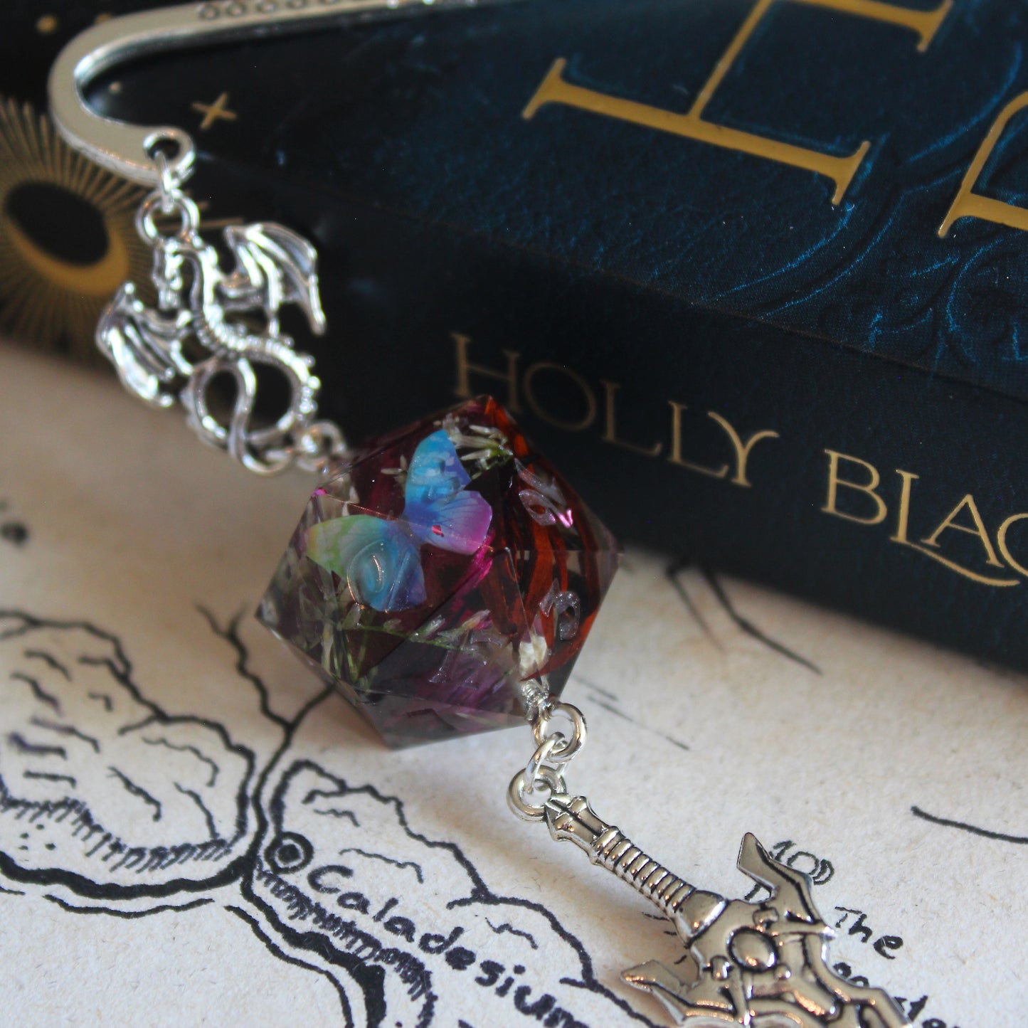 Eternal Bloom of the Night Metal Bookmark with Dice