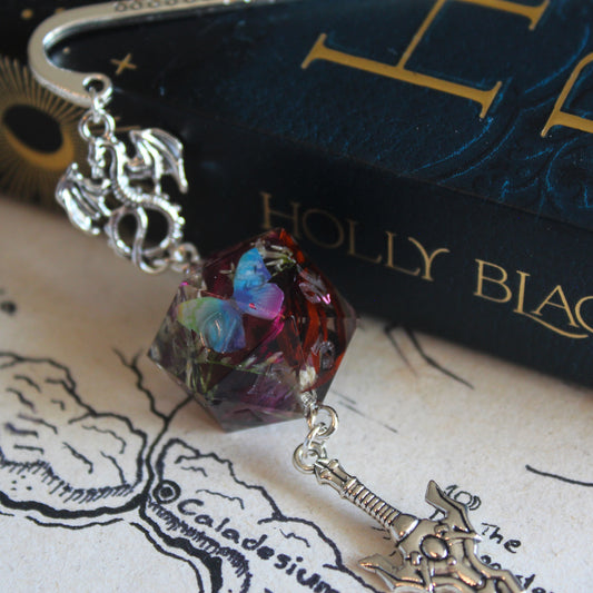 Eternal Bloom of the Night Metal Bookmark with Dice