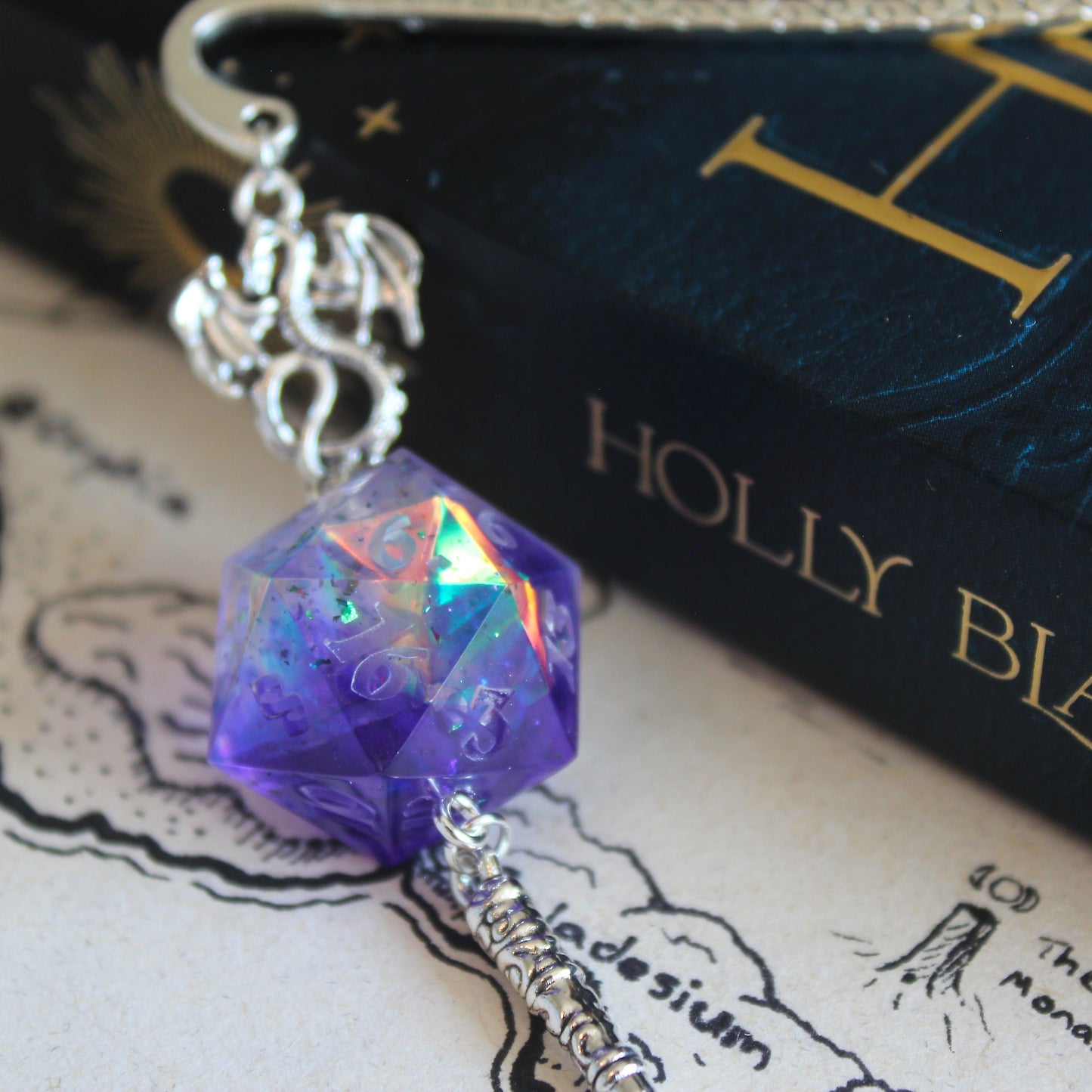 Violet Kiss Metal Bookmark with Dice