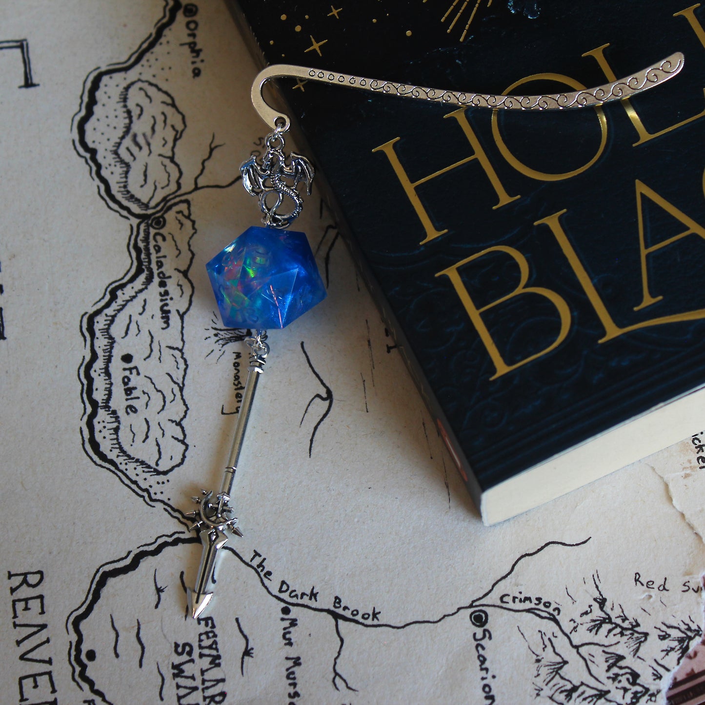 Blue Potion Metal Bookmark with Dice