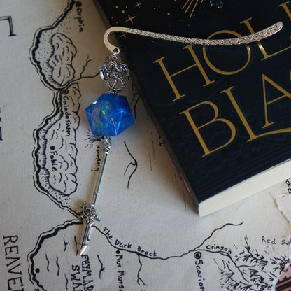 Blue Potion Metal Bookmark with Dice