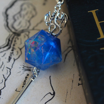 Blue Potion Metal Bookmark with Dice