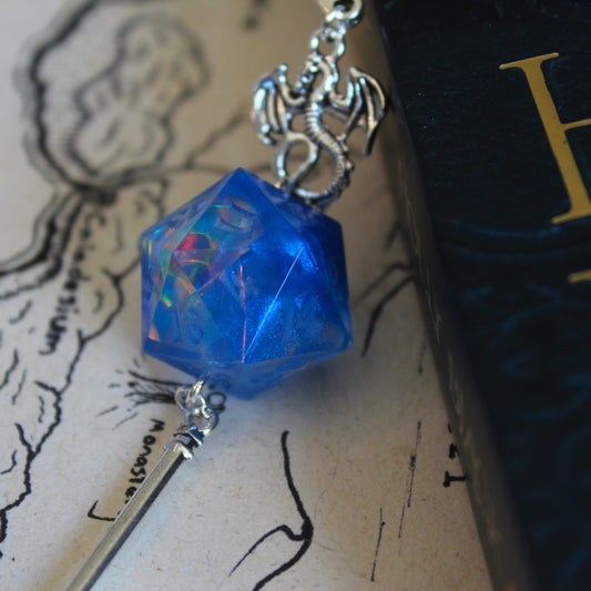 Blue Potion Metal Bookmark with Dice