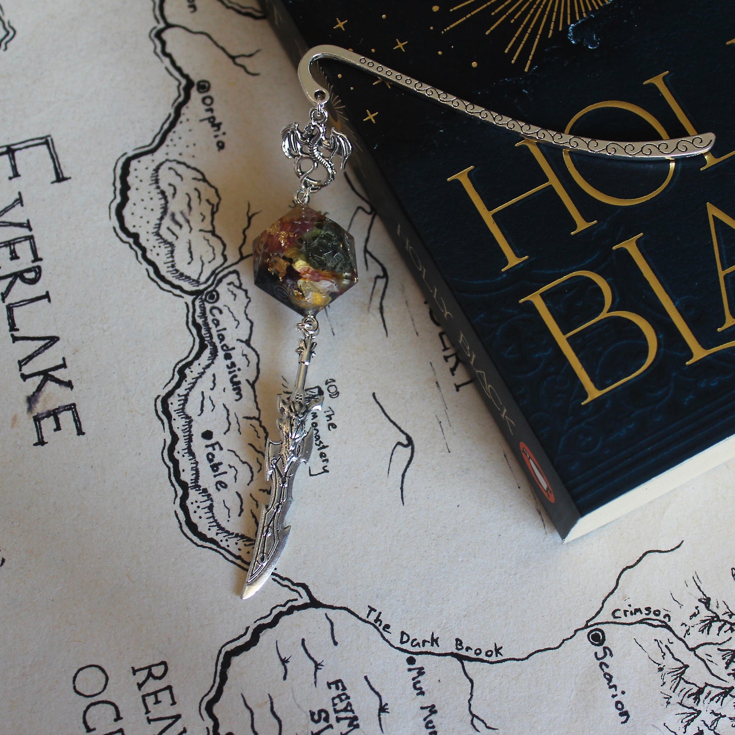 Floral Grace Metal Bookmark with Dice