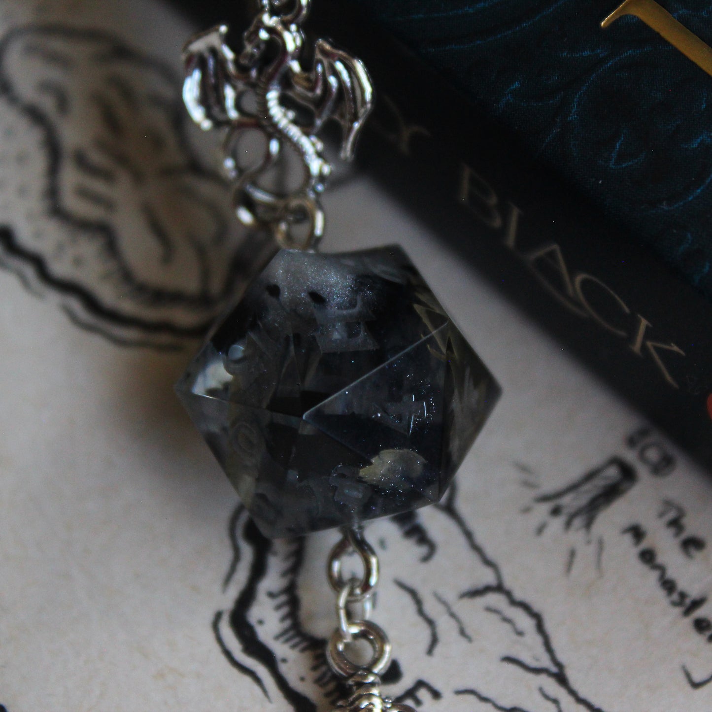 Midnight Flowers Metal Bookmark with Dice