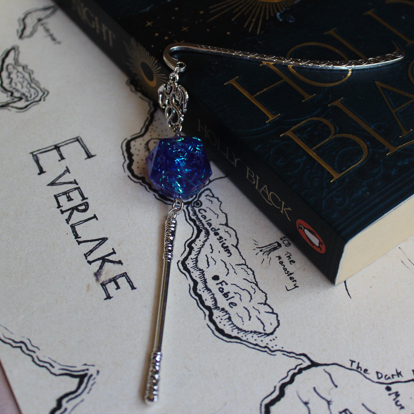 Aurora Meadow Metal Bookmark with Dice