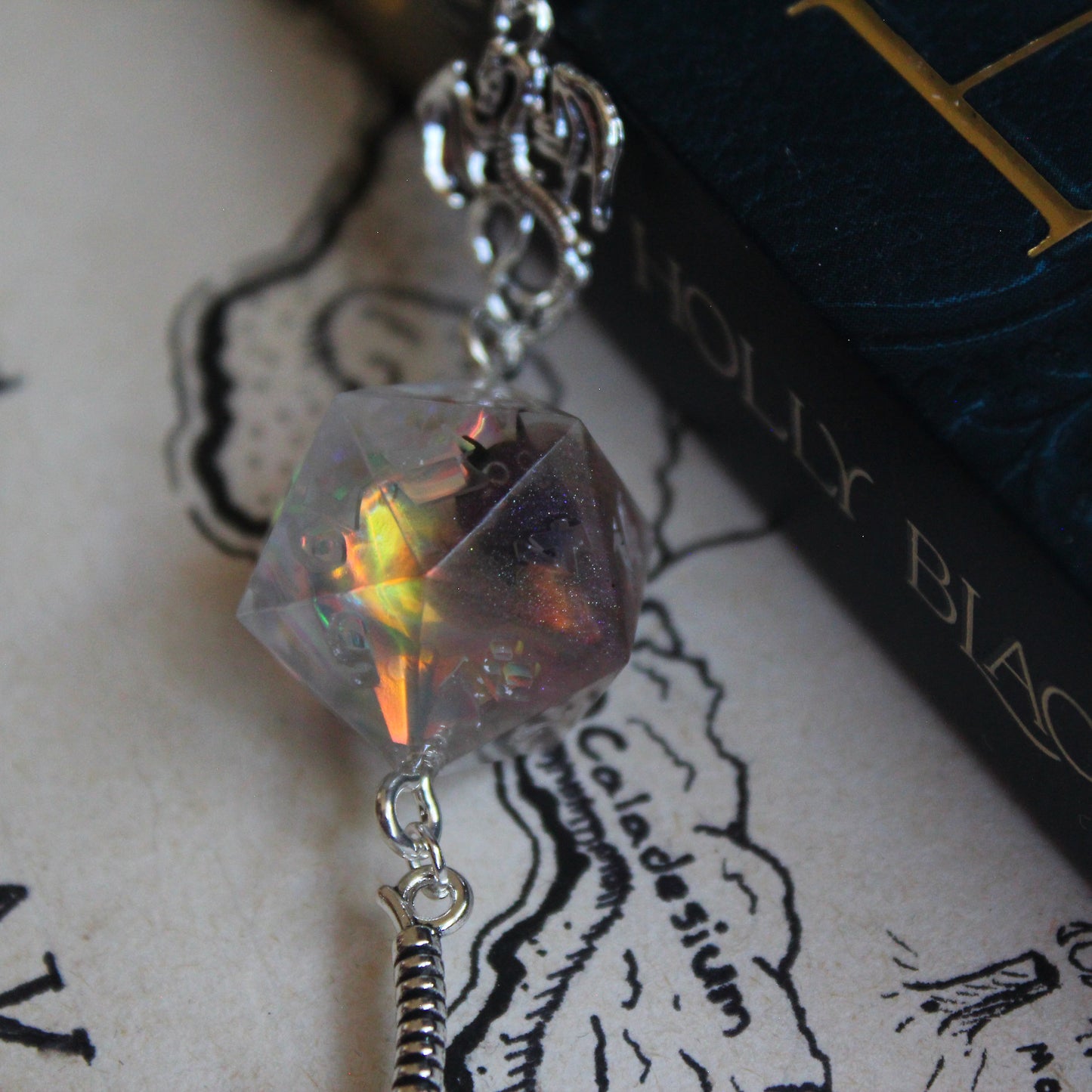 Hexe the Cat Metal Bookmark with Dice