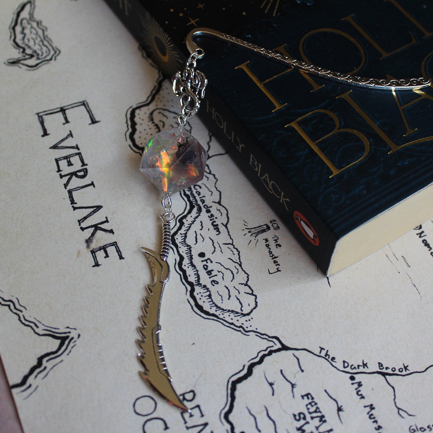 Hexe the Cat Metal Bookmark with Dice