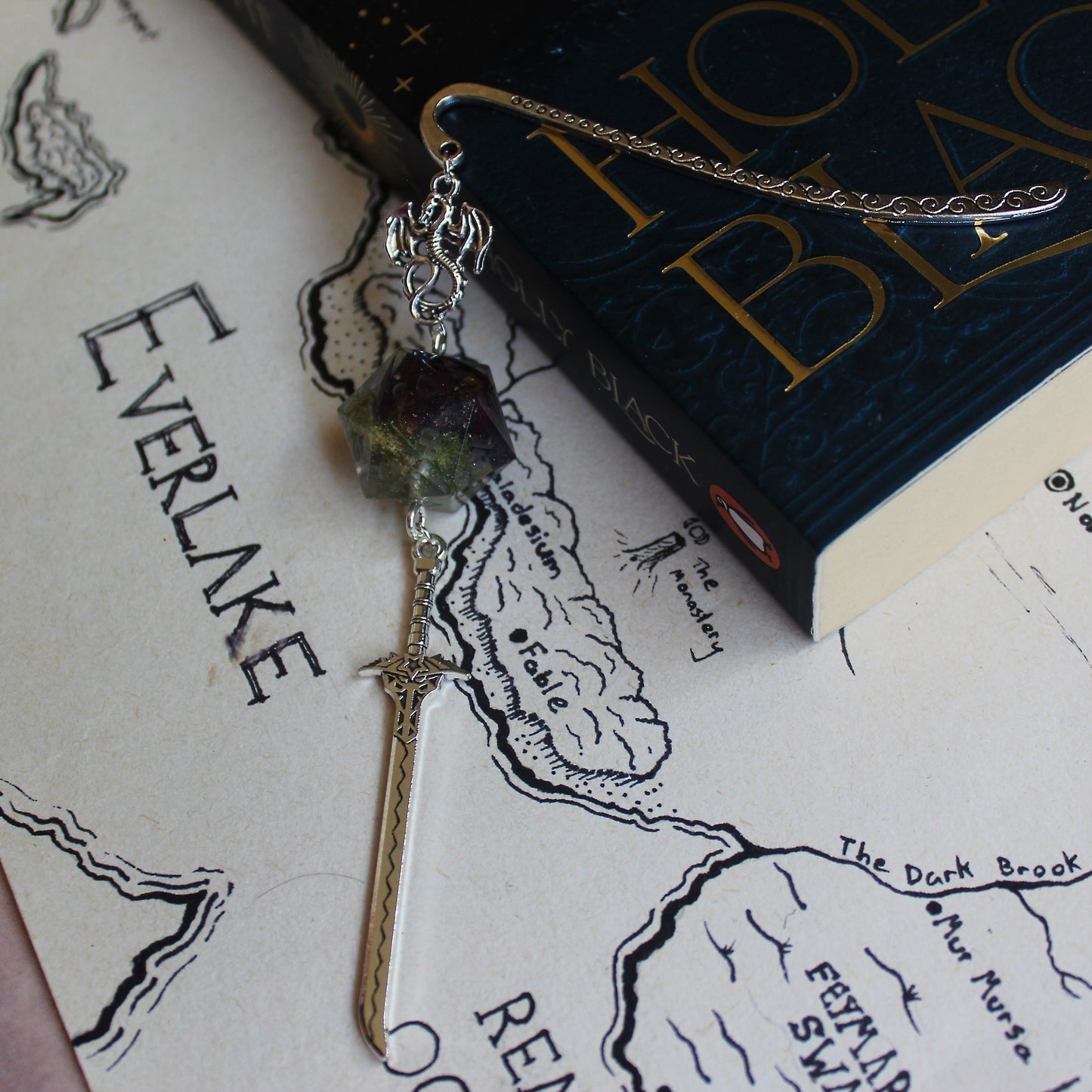 River Flowers Metal Bookmark with Dice