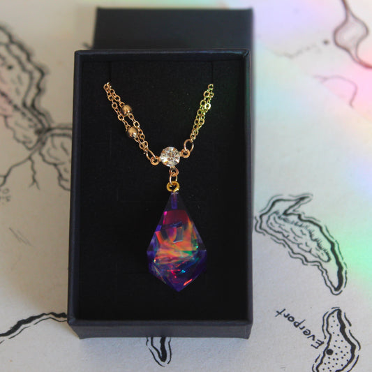 Rainbow Plum-Purple Dice Necklace