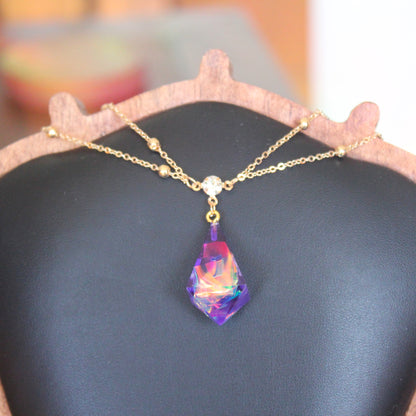 Rainbow Plum-Purple Dice Necklace