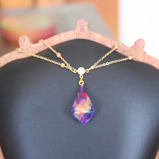 Rainbow Plum-Purple Dice Necklace