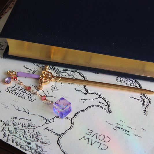 Lavender Field with Butterflies Hair Sword with Dice