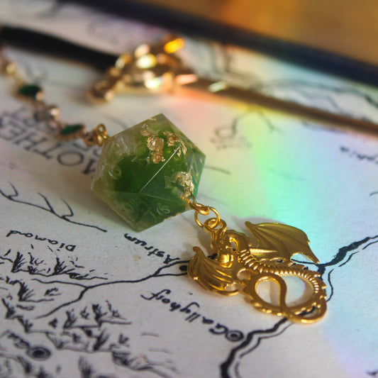 Snakeskin, Moss & Gold Hair Sword with Dice