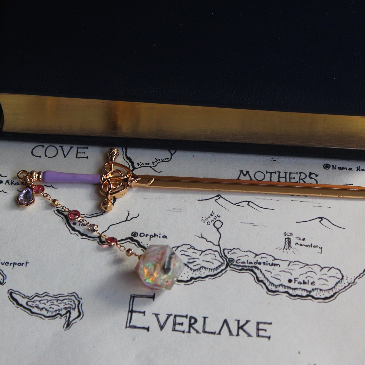 Enchanted Pink Flower Hair Sword with Dice