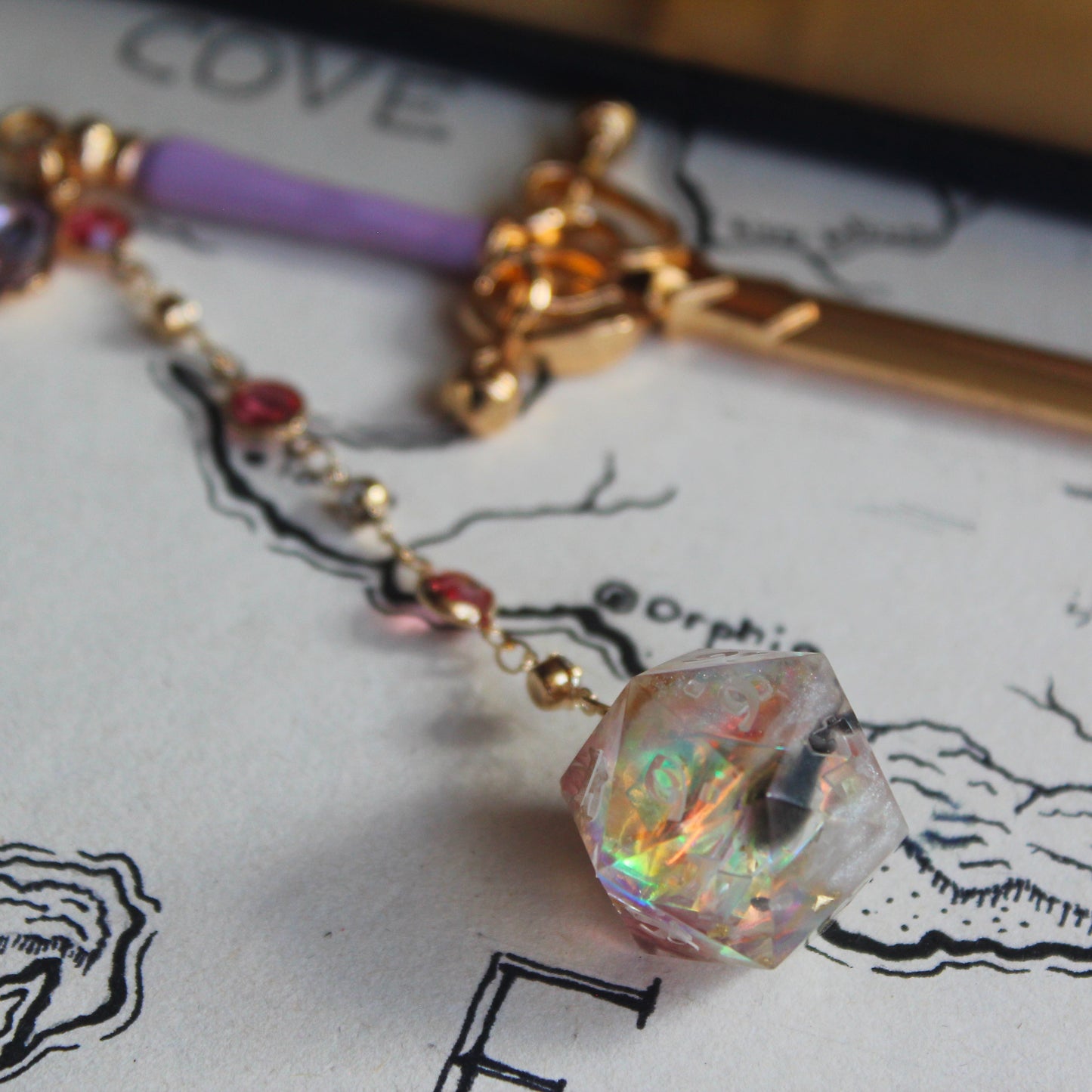Enchanted Pink Flower Hair Sword with Dice
