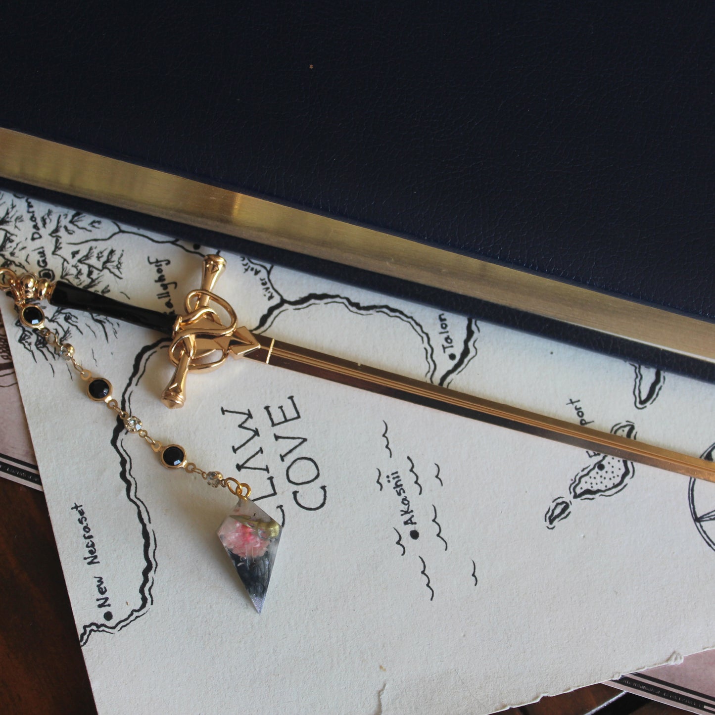Pink Flower of the Fairies Hair Sword with Dice