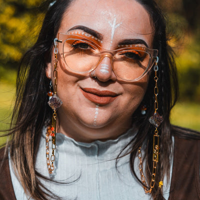 Homegrown Florals and Fungi Glasses Chain with Dice