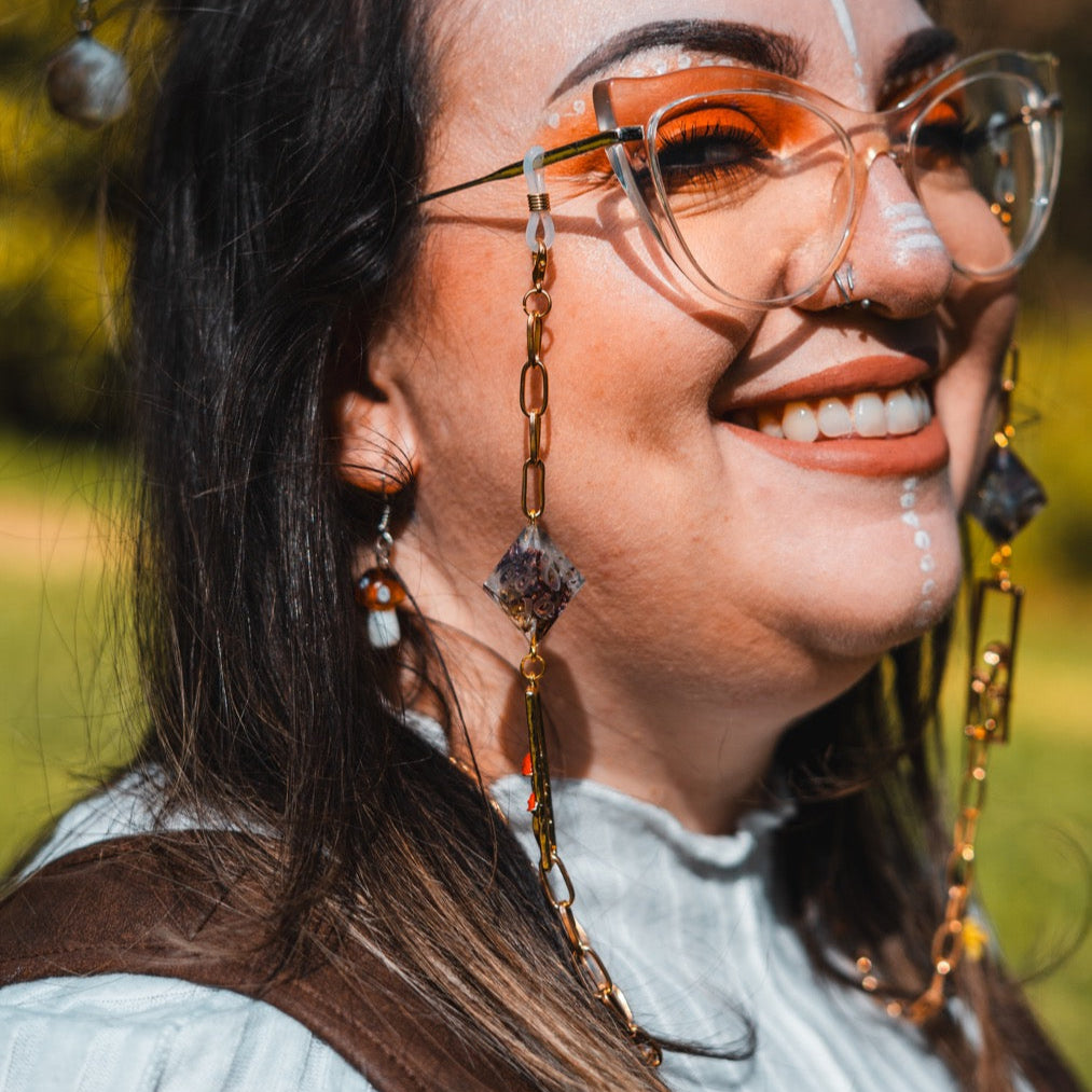 Homegrown Florals and Fungi Glasses Chain with Dice
