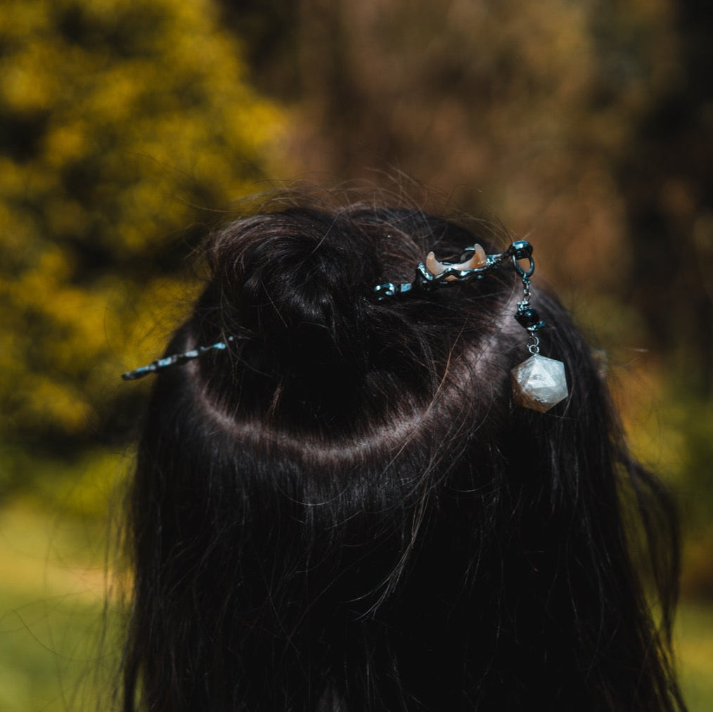 Gold Moon Sparkles in the Sky Hair Stick with Dice