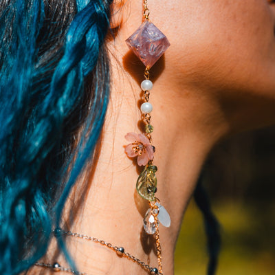 Lotus Pink Florals Glasses Chain with Dice