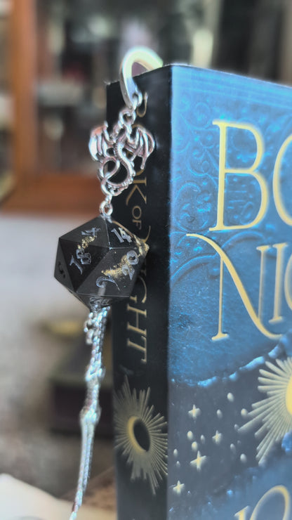 Midnight Serpent Metal Bookmark with Dice