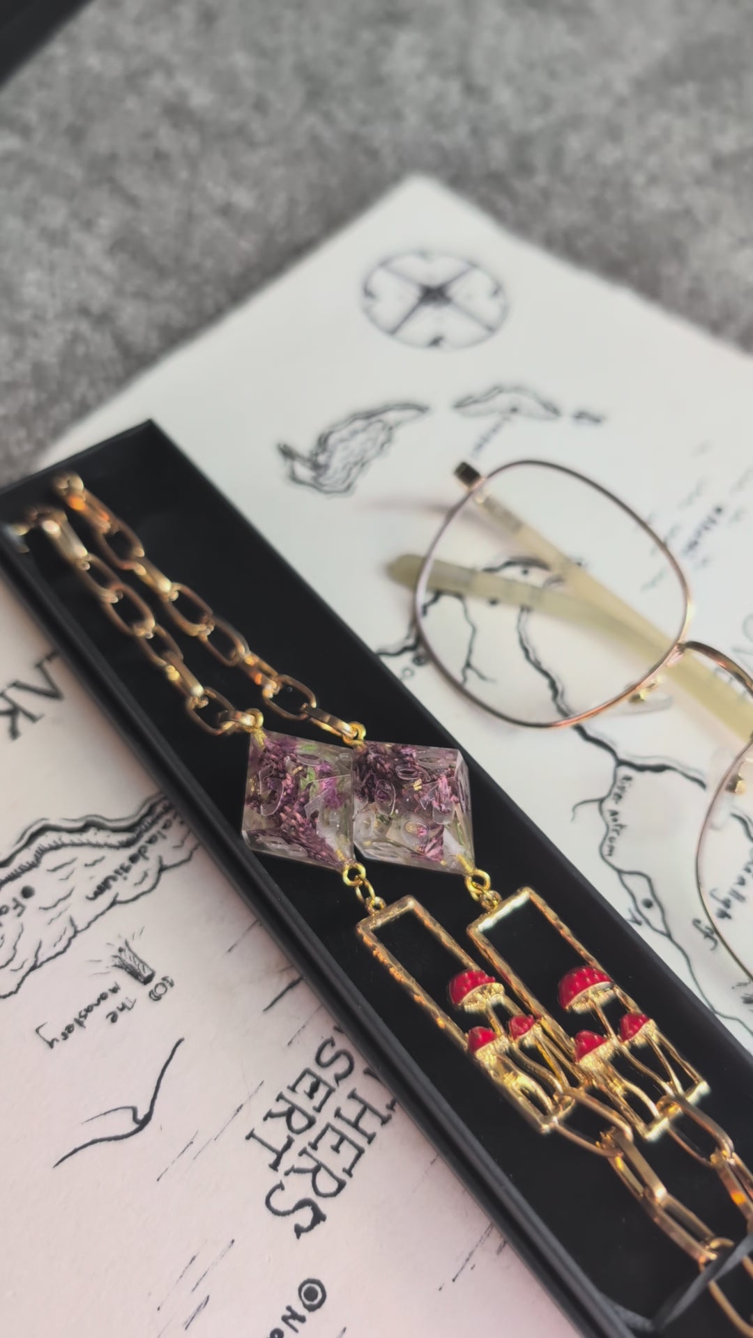 Homegrown Florals and Fungi Glasses Chain with Dice