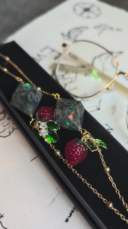Bewitched Strawberries Glasses Chain with Dice