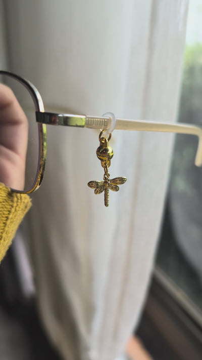 Gold Dragonfly Dangle Glasses Charm