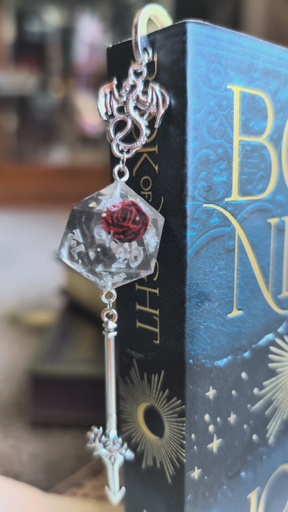 Blackened Rose Heart Metal Bookmark with Dice