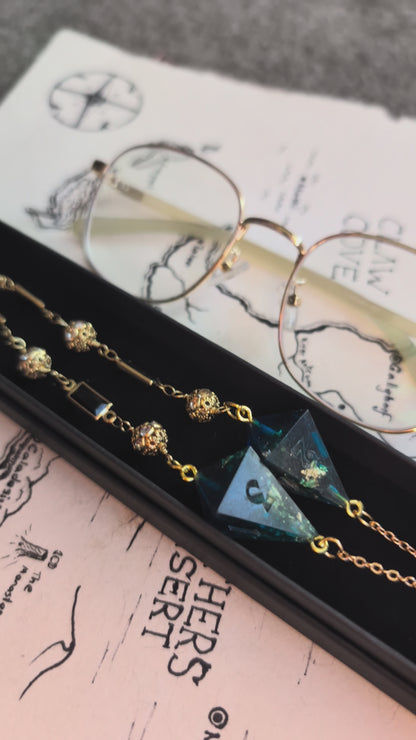 Gold Flakes in Deep Blue Glasses Chain with Dice