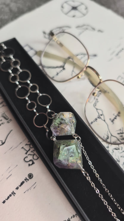 Homegrown Florals and Gold Flakes Glasses Chain with Dice