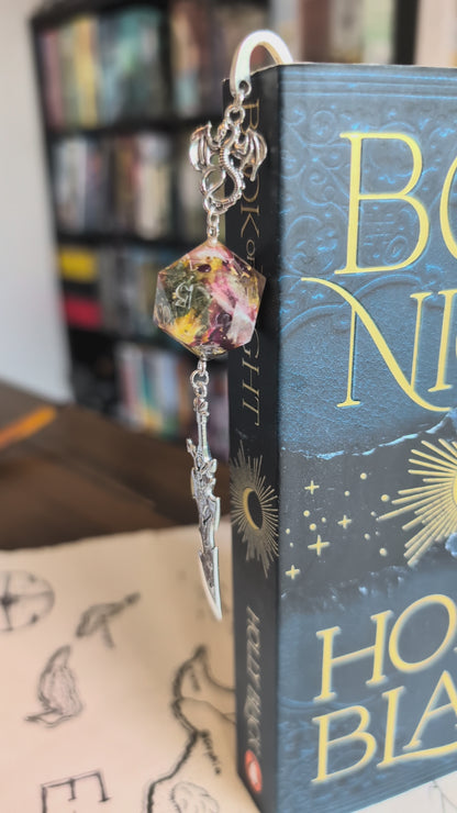 Floral Grace Metal Bookmark with Dice