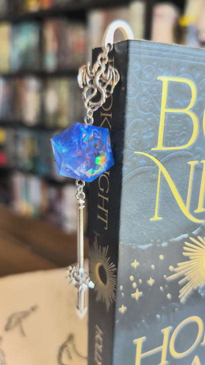 Blue Potion Metal Bookmark with Dice