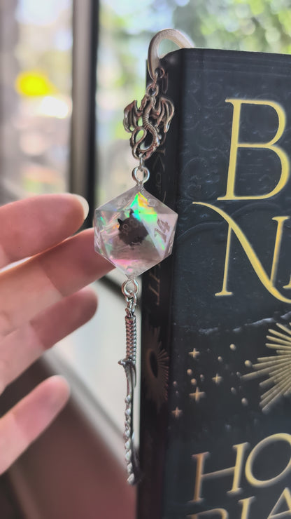 Hexe the Cat Metal Bookmark with Dice